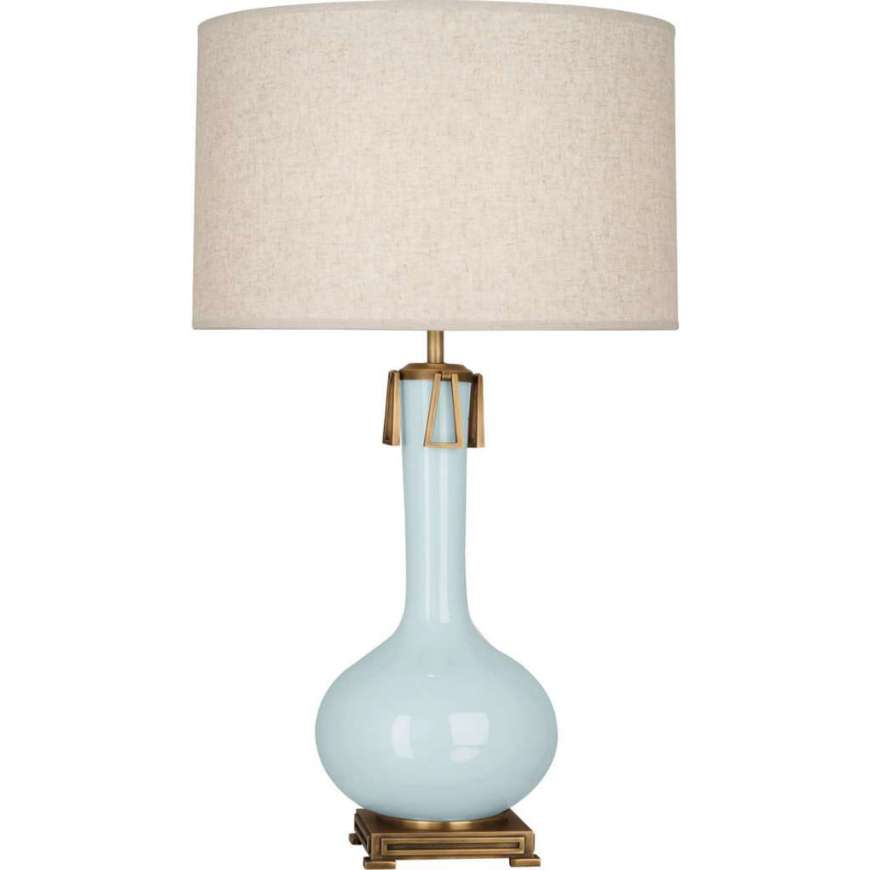 Picture of BABY BLUE ATHENA TABLE LAMP IN BABY BLUE GLAZED CERAMIC WITH AGED BRASS ACCENTS BB992