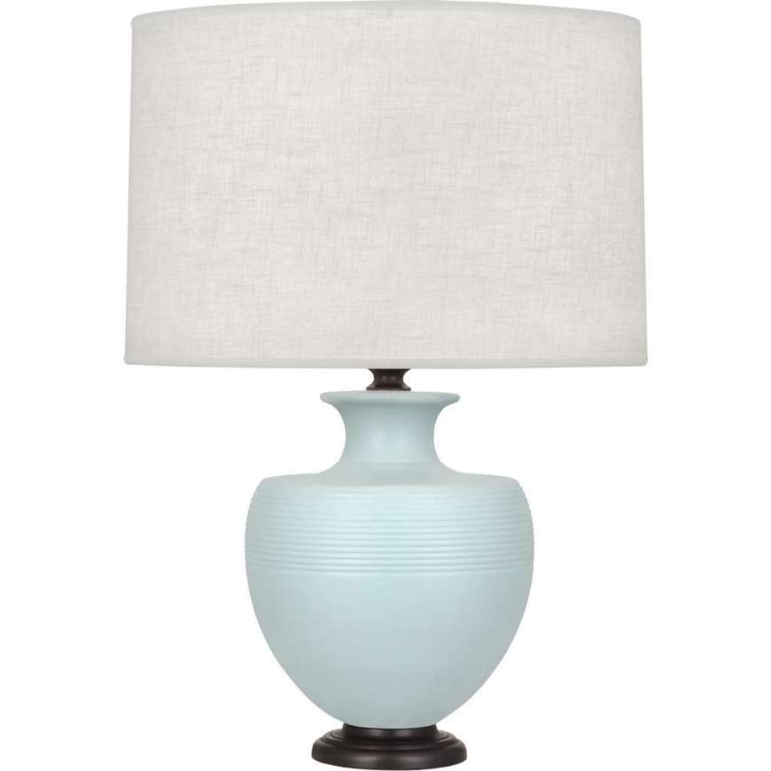 Picture of MATTE SKY BLUE MICHAEL BERMAN ATLAS TABLE LAMP IN MATTE SKY BLUE GLAZED CERAMIC WITH DEEP PATINA BRONZE ACCENTS MSB22