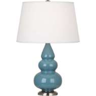 Picture of STEEL BLUE SMALL TRIPLE GOURD ACCENT LAMP IN STEEL BLUE GLAZED CERAMIC WITH ANTIQUE SILVER FINISHED ACCENTS OB32X