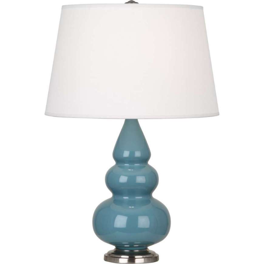 Picture of STEEL BLUE SMALL TRIPLE GOURD ACCENT LAMP IN STEEL BLUE GLAZED CERAMIC WITH ANTIQUE SILVER FINISHED ACCENTS OB32X