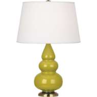 Picture of CITRON SMALL TRIPLE GOURD ACCENT LAMP IN CITRON GLAZED CERAMIC WITH ANTIQUE BRASS FINISHED ACCENTS CI30X