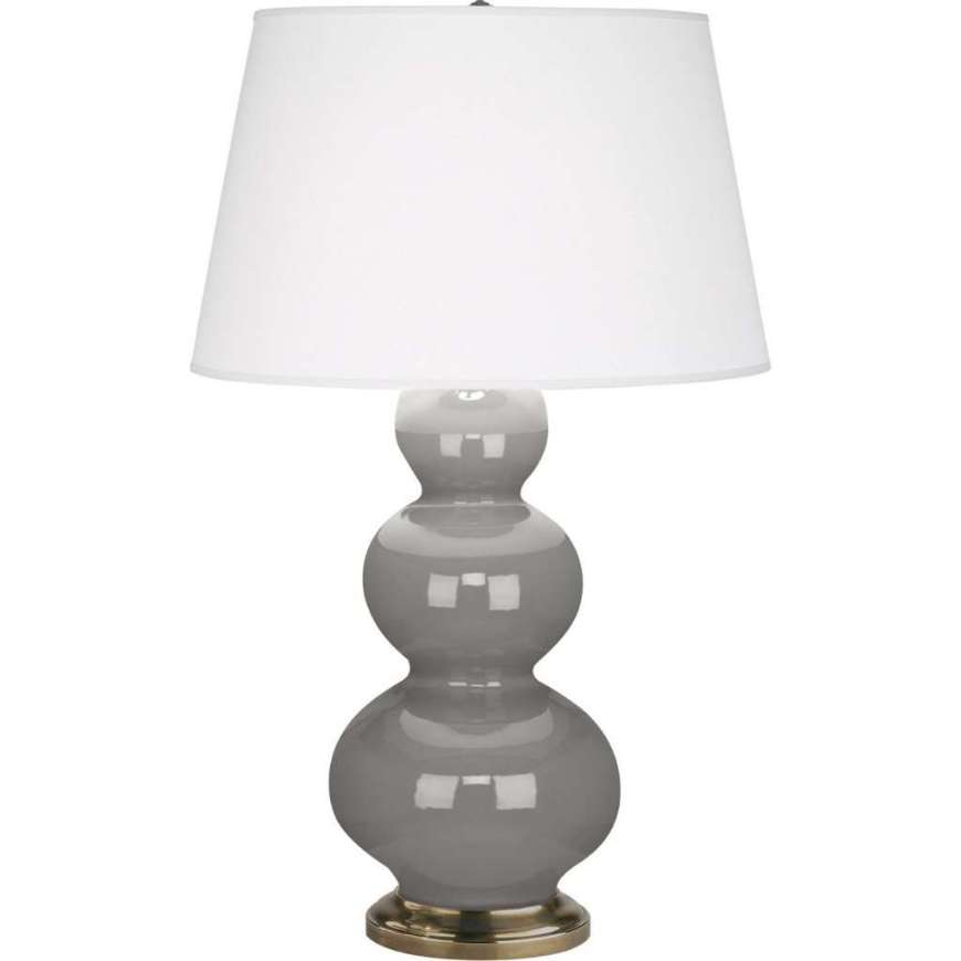 Picture of SMOKEY TAUPE TRIPLE GOURD TABLE LAMP IN SMOKY TAUPE GLAZED CERAMIC WITH ANTIQUE NATURAL BRASS FINISHED ACCENTS 319X