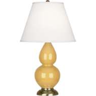 Picture of SUNSET SMALL DOUBLE GOURD ACCENT LAMP IN SUNSET YELLOW GLAZED CERAMIC WITH ANTIQUE BRASS FINISHED ACCENTS SU10X