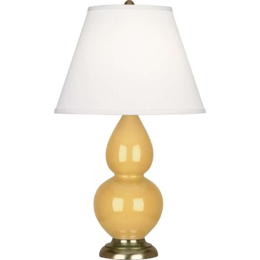 Picture of SUNSET SMALL DOUBLE GOURD ACCENT LAMP IN SUNSET YELLOW GLAZED CERAMIC WITH ANTIQUE BRASS FINISHED ACCENTS SU10X