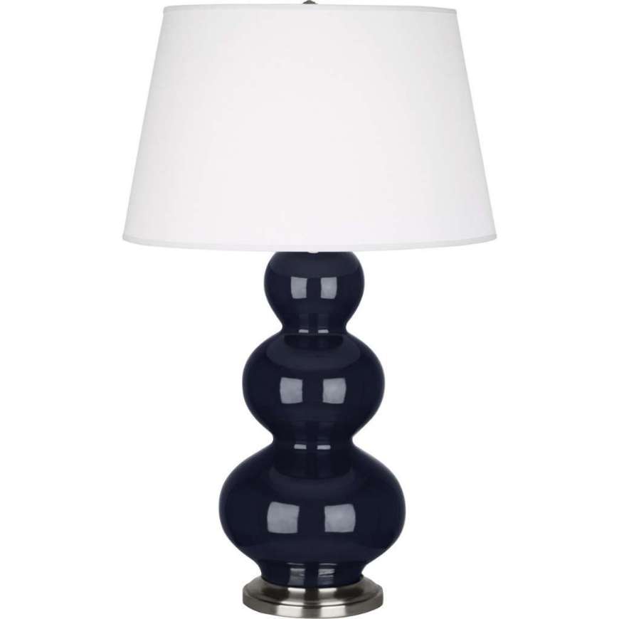 Picture of MIDNIGHT TRIPLE GOURD TABLE LAMP IN MIDNIGHT BLUE GLAZED CERAMIC WITH ANTIQUE SILVER FINISHED ACCENTS MB42X