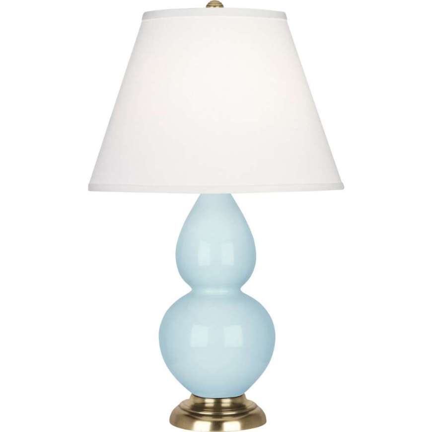 Picture of BABY BLUE SMALL DOUBLE GOURD ACCENT LAMP IN BABY BLUE GLAZED CERAMIC WITH ANTIQUE NATURAL BRASS FINISHED ACCENTS 1689X