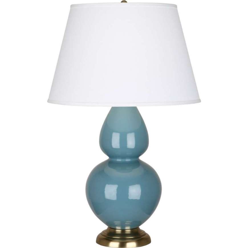 Picture of STEEL BLUE DOUBLE GOURD TABLE LAMP IN STEEL BLUE GLAZED CERAMIC WITH ANTIQUE BRASS FINISHED ACCENTS OB20X