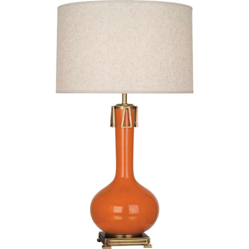 Picture of PUMPKIN ATHENA TABLE LAMP IN PUMPKIN GLAZED CERAMIC WITH AGED BRASS ACCENTS PM992