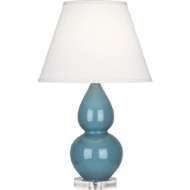 Picture of STEEL BLUE SMALL DOUBLE GOURD ACCENT LAMP IN STEEL BLUE GLAZED CERAMIC WITH LUCITE BASE OB13X