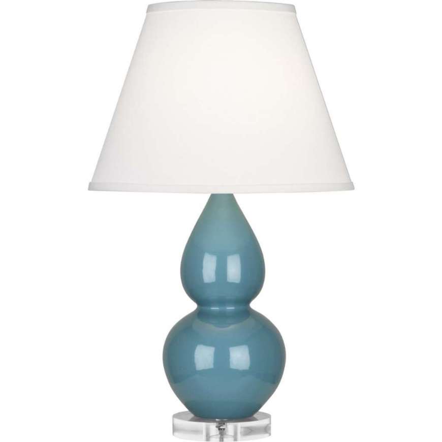 Picture of STEEL BLUE SMALL DOUBLE GOURD ACCENT LAMP IN STEEL BLUE GLAZED CERAMIC WITH LUCITE BASE OB13X