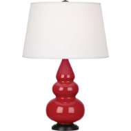 Picture of RUBY RED SMALL TRIPLE GOURD ACCENT LAMP IN RUBY RED GLAZED CERAMIC WITH DEEP PATINA BRONZE FINISHED ACCENTS RR31X