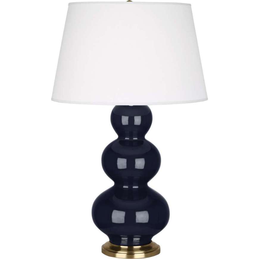 Picture of MIDNIGHT TRIPLE GOURD TABLE LAMP IN MIDNIGHT BLUE GLAZED CERAMIC WITH ANTIQUE BRASS FINISHED ACCENTS MB40X