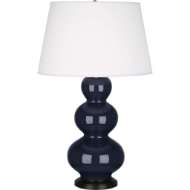 Picture of MIDNIGHT TRIPLE GOURD TABLE LAMP IN MIDNIGHT BLUE GLAZED CERAMIC WITH DEEP PATINA BRONZE FINISHED ACCENTS MB41X