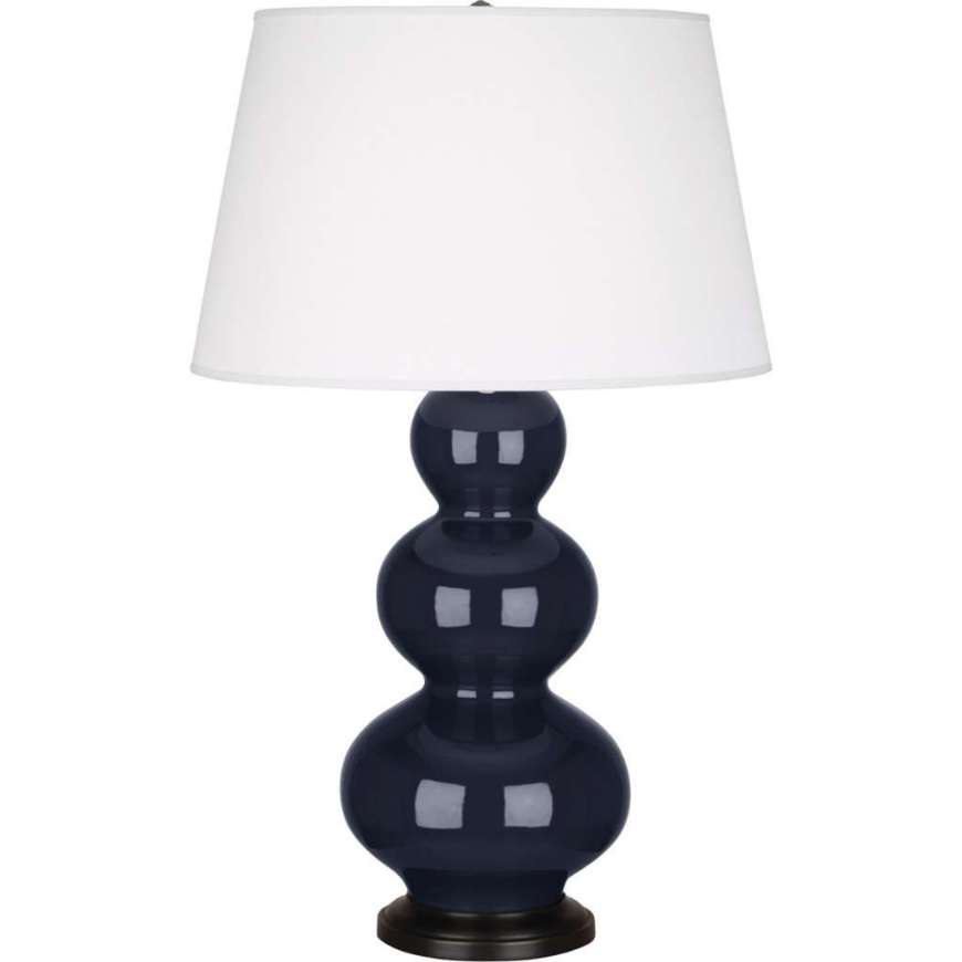 Picture of MIDNIGHT TRIPLE GOURD TABLE LAMP IN MIDNIGHT BLUE GLAZED CERAMIC WITH DEEP PATINA BRONZE FINISHED ACCENTS MB41X