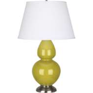 Picture of CITRON DOUBLE GOURD TABLE LAMP IN CITRON GLAZED CERAMIC WITH ANTIQUE SILVER FINISHED ACCENTS CI22X