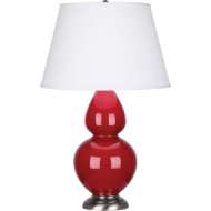 Picture of RUBY RED DOUBLE GOURD TABLE LAMP IN RUBY RED GLAZED CERAMIC WITH ANTIQUE SILVER FINISHED ACCENTS RR22X