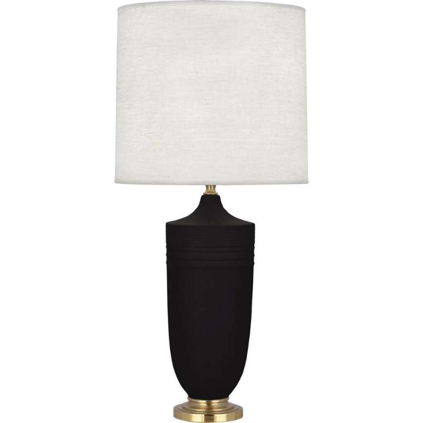 Picture of MATTE DARK COAL MICHAEL BERMAN HADRIAN TABLE LAMP IN MATTE DARK COAL GLAZED CERAMIC WITH MODERN BRASS ACCENTS MDC27