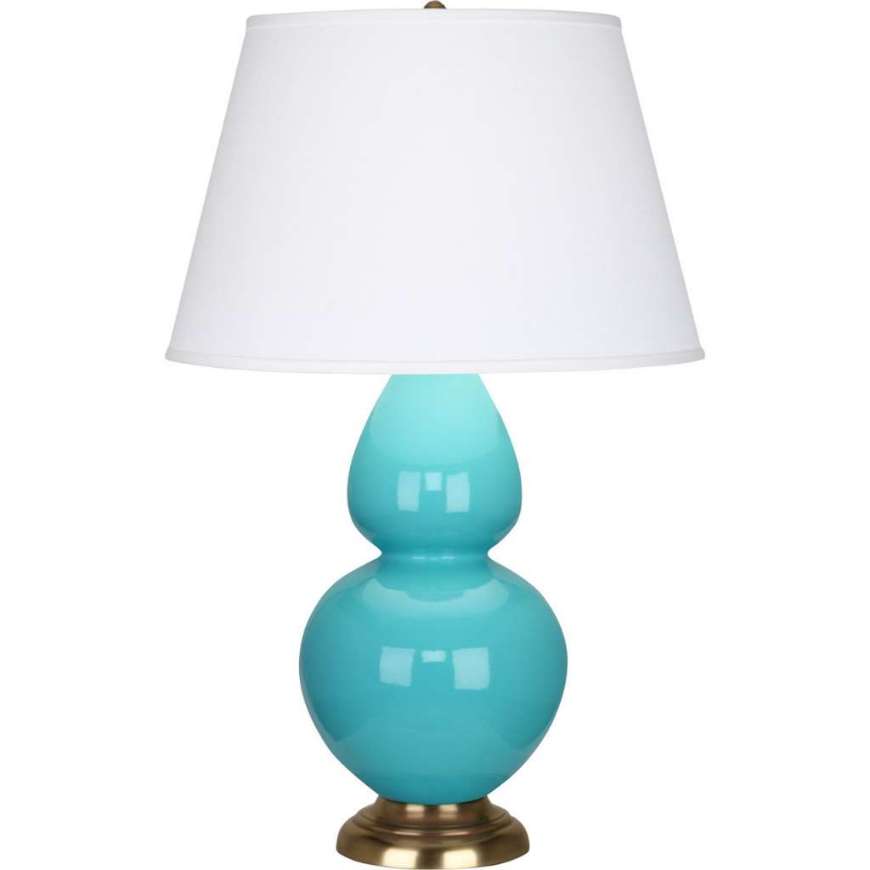 Picture of EGG BLUE DOUBLE GOURD TABLE LAMP IN EGG BLUE GLAZED CERAMIC WITH ANTIQUE NATURAL BRASS FINISHED ACCENTS 1740X