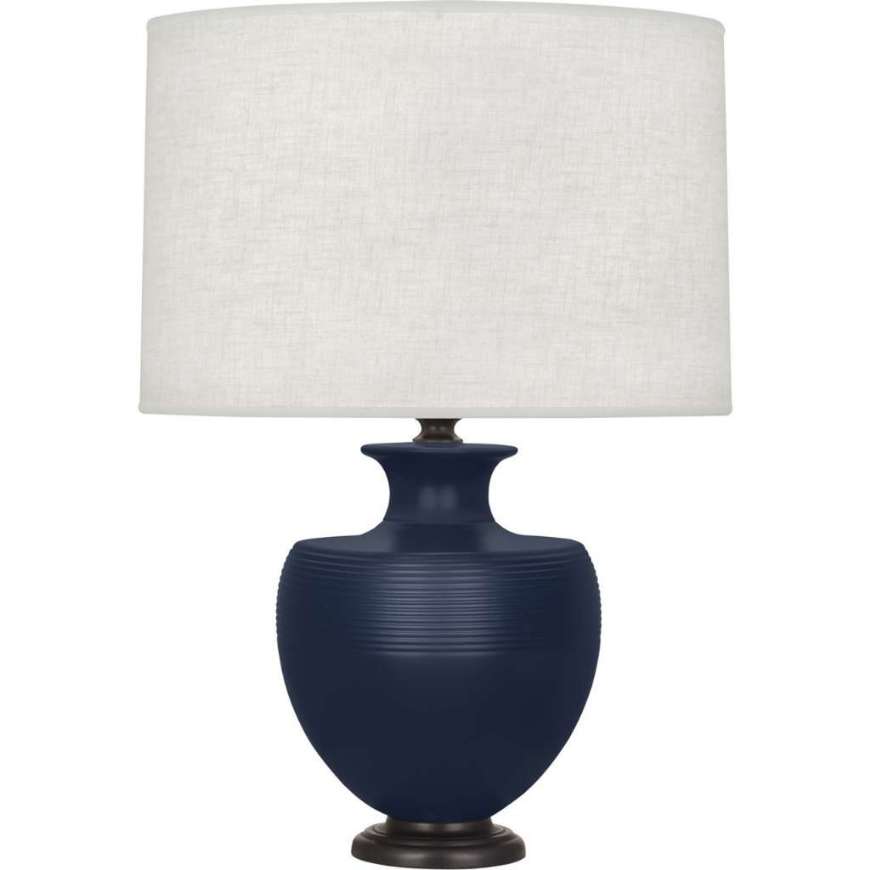 Picture of MATTE MIDNIGHT BLUE MICHAEL BERMAN ATLAS TABLE LAMP IN MATTE MIDNIGHT BLUE GLAZED CERAMIC AND DEEP PATINA BRONZE ACCENTS MMB22