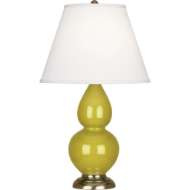 Picture of CITRON SMALL DOUBLE GOURD ACCENT LAMP IN CITRON GLAZED CERAMIC WITH ANTIQUE BRASS FINISHED ACCENTS CI10X