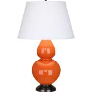 Picture of PUMPKIN DOUBLE GOURD TABLE LAMP IN PUMPKIN GLAZED CERAMIC WITH DEEP PATINA BRONZE FINISHED ACCENTS 1645X