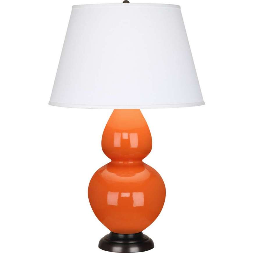 Picture of PUMPKIN DOUBLE GOURD TABLE LAMP IN PUMPKIN GLAZED CERAMIC WITH DEEP PATINA BRONZE FINISHED ACCENTS 1645X