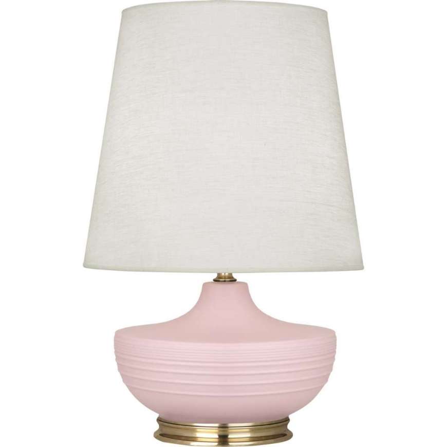 Picture of MATTE WOODROSE MICHAEL BERMAN NOLAN TABLE LAMP IN MATTE WOODROSE GLAZED CERAMIC WITH MODERN BRASS ACCENTS MWR24