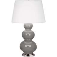 Picture of SMOKEY TAUPE TRIPLE GOURD TABLE LAMP IN SMOKEY TAUPE GLAZED CERAMIC WITH ANTIQUE SILVER FINISHED ACCENTS 359X