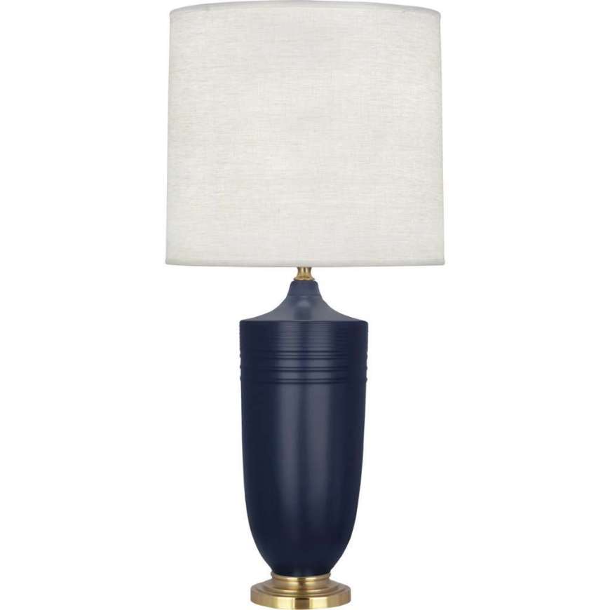 Picture of MATTE MIDNIGHT BLUE MICHAEL BERMAN HADRIAN TABLE LAMP IN MATTE MIDNIGHT BLUE GLAZED CERAMIC AND MODERN BRASS ACCENTS MMB27