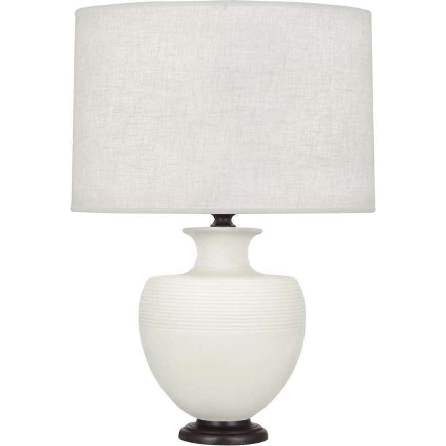 Picture of MATTE LILY MICHAEL BERMAN ATLAS TABLE LAMP IN MATTE LILY GLAZED CERAMIC WITH DEEP PATINA BRONZE ACCENTS MLY22