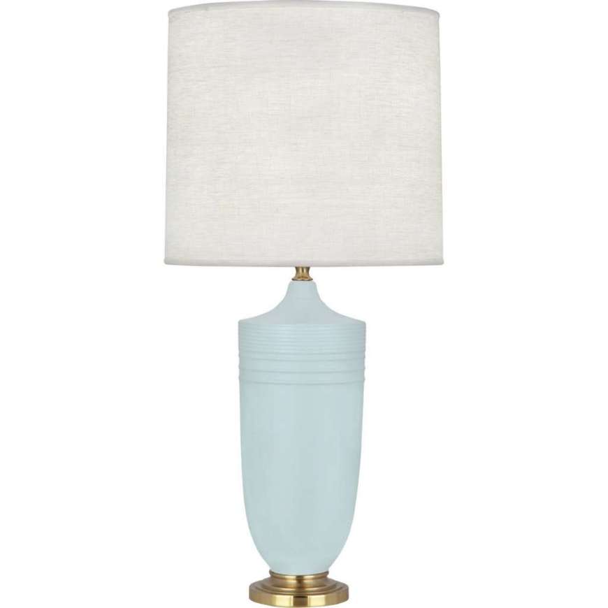 Picture of MATTE SKY BLUE MICHAEL BERMAN HADRIAN TABLE LAMP IN MATTE SKY BLUE GLAZED CERAMIC WITH MODERN BRASS ACCENTS MSB27