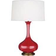 Picture of RUBY RED PIKE TABLE LAMP IN RUBY RED GLAZED CERAMIC WITH AGED BRASS ACCENTS RR994