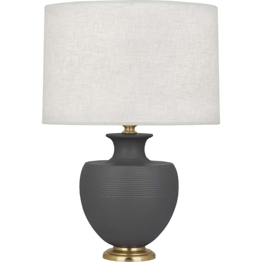 Picture of MATTE ASH MICHAEL BERMAN ATLAS TABLE LAMP IN MATTE ASH GLAZED CERAMIC WITH MODERN BRASS ACCENTS MCR21