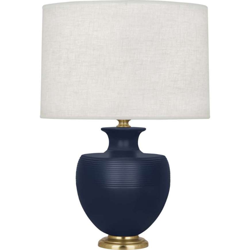 Picture of MATTE MIDNIGHT BLUE MICHAEL BERMAN ATLAS TABLE LAMP IN MATTE MIDNGHT BLUE CERAMIC WITH MODERN BRASS ACCENTS MMB21