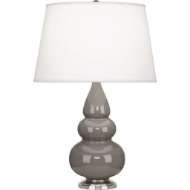 Picture of SMOKEY TAUPE SMALL TRIPLE GOURD ACCENT LAMP IN SMOKY TAUPE GLAZED CERAMIC WITH ANTIQUE SILVER FINISHED ACCENTS 289X