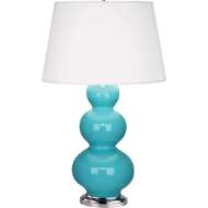 Picture of EGG BLUE TRIPLE GOURD TABLE LAMP IN EGG BLUE GLAZED CERAMIC WITH ANTIQUE SILVER FINISHED ACCENTS 362X