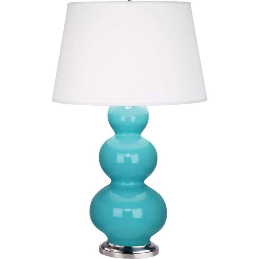 Picture of EGG BLUE TRIPLE GOURD TABLE LAMP IN EGG BLUE GLAZED CERAMIC WITH ANTIQUE SILVER FINISHED ACCENTS 362X