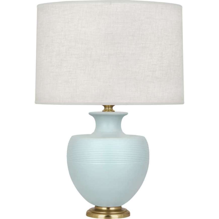 Picture of MATTE SKY BLUE MICHAEL BERMAN ATLAS TABLE LAMP IN MATTE SKY BLUE GLAZED CERAMIC WITH MODERN BRASS ACCENTS MSB21