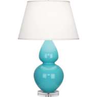 Picture of EGG BLUE DOUBLE GOURD TABLE LAMP IN EGG BLUE GLAZED CERAMIC WITH LUCITE BASE A741X