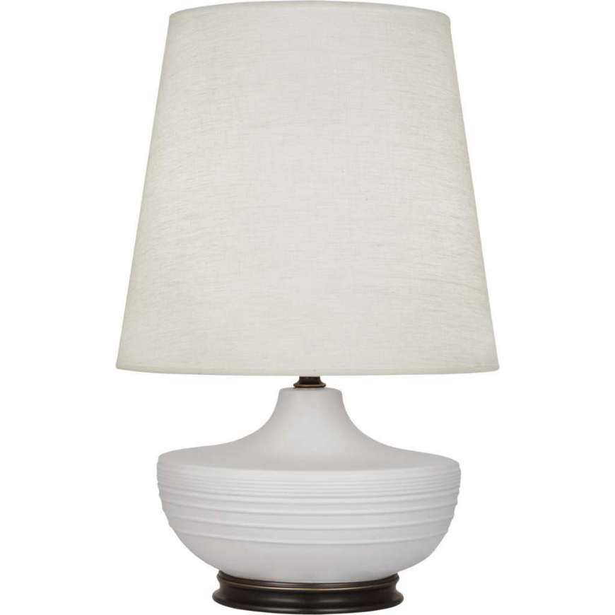 Picture of MATTE DOVE MICHAEL BERMAN NOLAN TABLE LAMP IN MATTE DOVE GLAZED CERAMIC WITH DEEP PATINA BRONZE ACCENTS MDV25