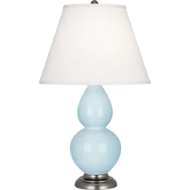 Picture of BABY BLUE SMALL DOUBLE GOURD ACCENT LAMP IN BABY BLUE GLAZED CERAMIC WITH ANTIQUE SILVER FINISHED ACCENTS 1696X