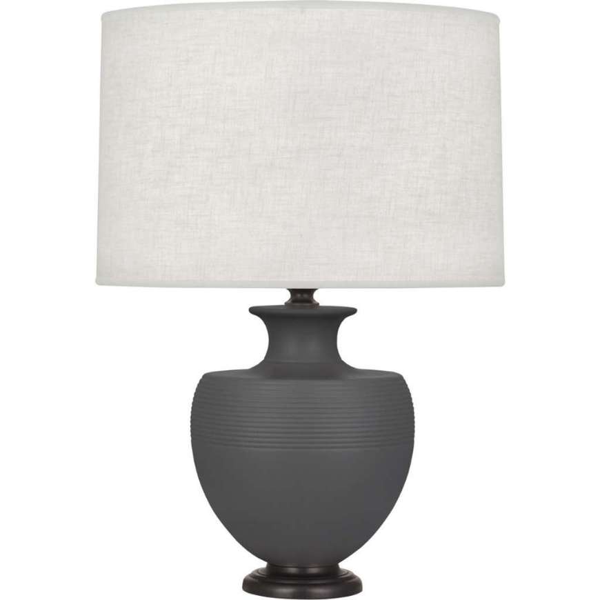 Picture of MATTE ASH MICHAEL BERMAN ATLAS TABLE LAMP IN MATTE ASH GLAZED CERAMIC WITH DEEP PATINA BRONZE ACCENTS MCR22