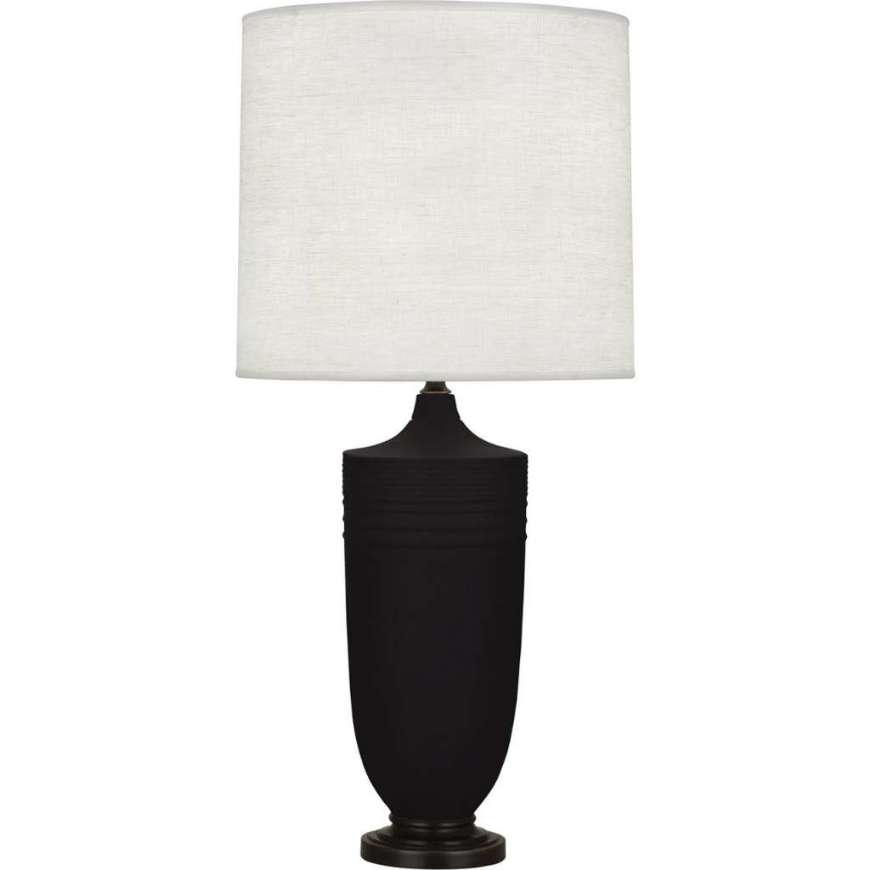 Picture of MATTE DARK COAL MICHAEL BERMAN HADRIAN TABLE LAMP IN MATTE DARK COAL GLAZED CERAMIC WITH DEEP PATINA BRONZE ACCENTS MDC28