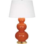 Picture of PUMPKIN TRIPLE GOURD TABLE LAMP IN PUMPKIN GLAZED CERAMIC WITH ANTIQUE NATURAL BRASS FINISHED ACCENTS 312X