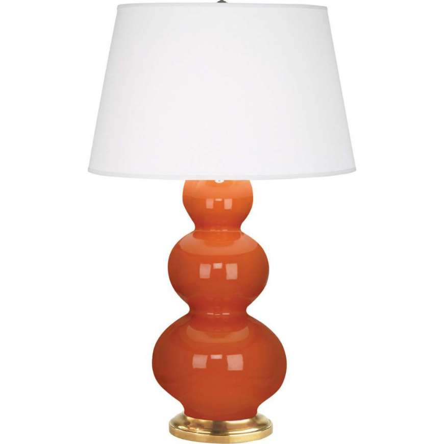 Picture of PUMPKIN TRIPLE GOURD TABLE LAMP IN PUMPKIN GLAZED CERAMIC WITH ANTIQUE NATURAL BRASS FINISHED ACCENTS 312X