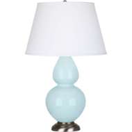 Picture of BABY BLUE DOUBLE GOURD TABLE LAMP IN BABY BLUE GLAZED CERAMIC WITH ANTIQUE SILVER FINISHED ACCENTS 1676X