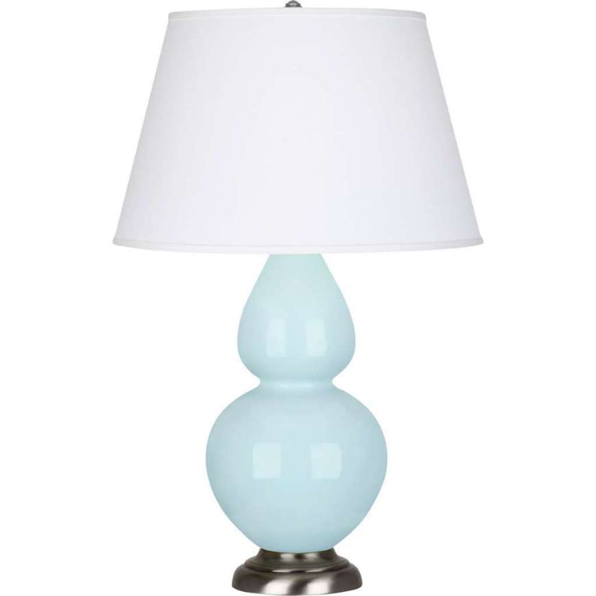 Picture of BABY BLUE DOUBLE GOURD TABLE LAMP IN BABY BLUE GLAZED CERAMIC WITH ANTIQUE SILVER FINISHED ACCENTS 1676X