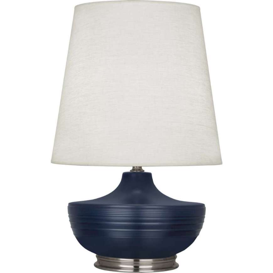 Picture of MATTE MIDNIGHT BLUE MICHAEL BERMAN NOLAN TABLE LAMP IN MATTE MIDNIGHT BLUE GLAZED CERAMIC AND DARK ANTIQUE NICKEL ACCENTS MMB23