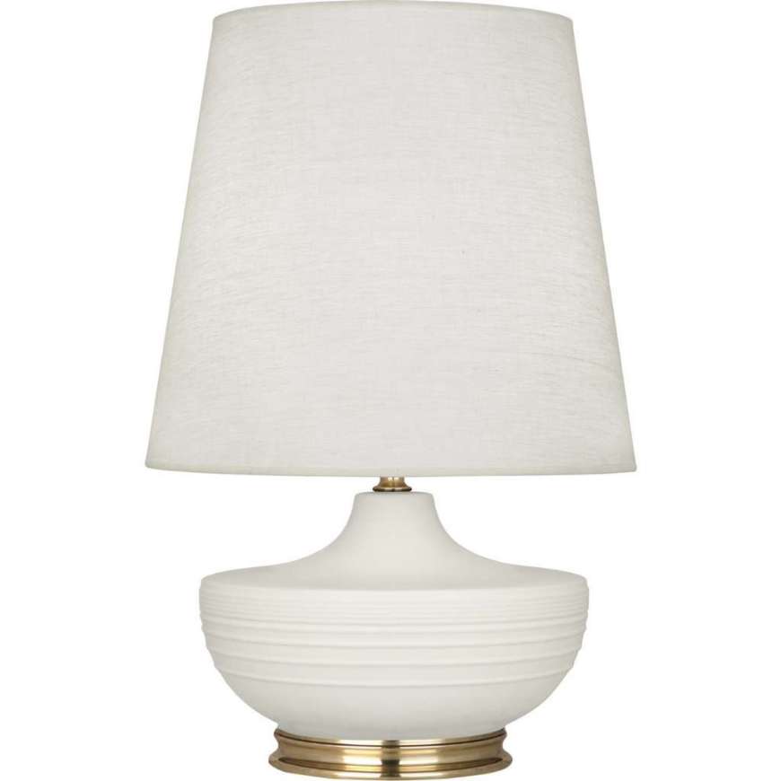 Picture of MATTE LILY MICHAEL BERMAN NOLAN TABLE LAMP IN MATTE LILY GLAZED CERAMIC WITH MODERN BRASS ACCENTS MLY24