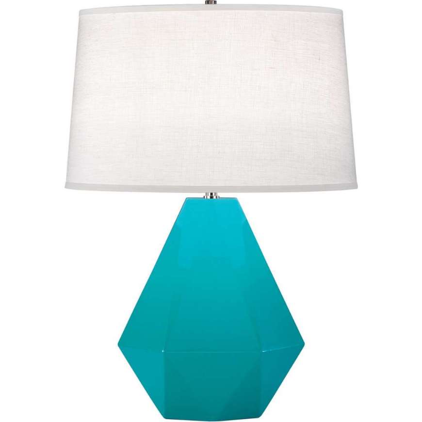 Picture of EGG BLUE DELTA TABLE LAMP IN EGG BLUE GLAZED CERAMIC WITH POLISHED NICKEL ACCENTS 943